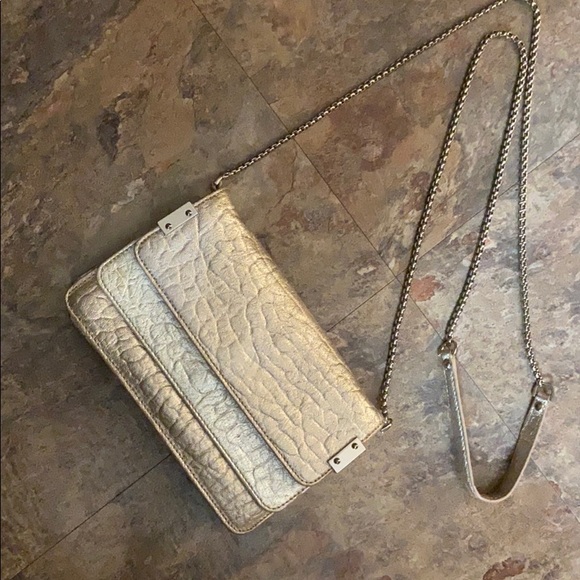 Stuart Weitzman Metallic Rose Gold Silver Chain purse wallet clutch - Picture 8 of 14